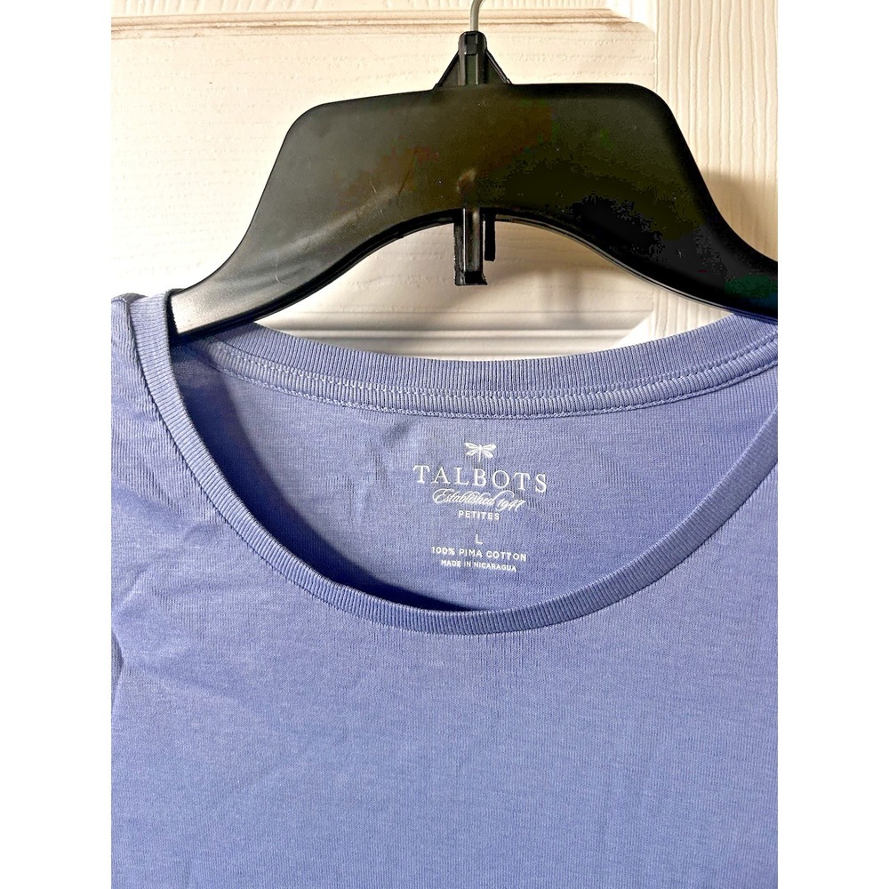 Talbots Light Blue Crew Neck Short Sleeve T-Shirt T Cotton Sz Large Petite New T - Picture 4 of 8